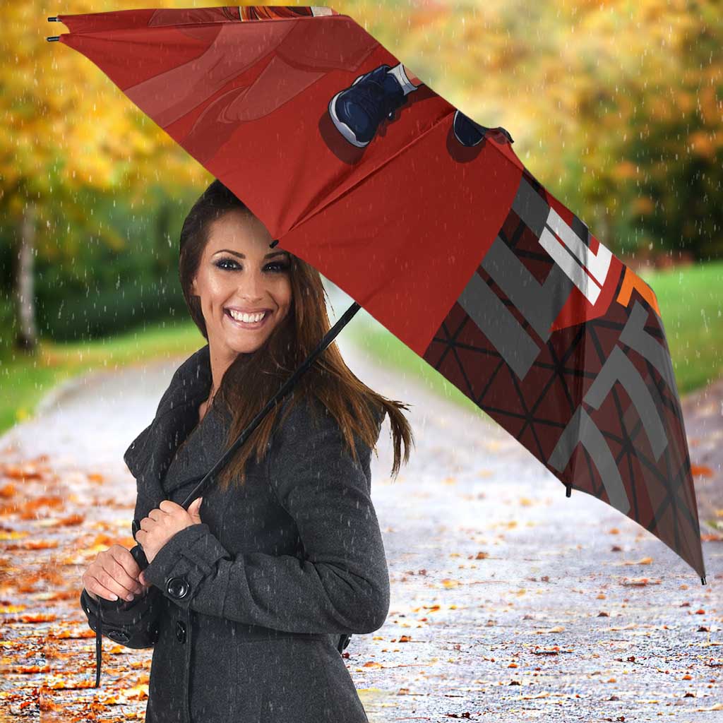 Nami One Piece Basketball Theme Red and Black Design Umbrella with Action Pose and Straw Hat Logo - The Mazicc