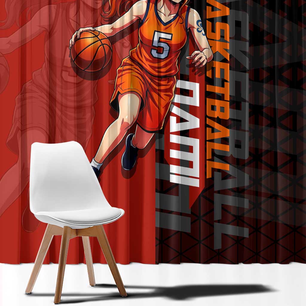 Nami One Piece Basketball Theme Red and Black Design Window Curtain with Action Pose and Straw Hat Logo - The Mazicc