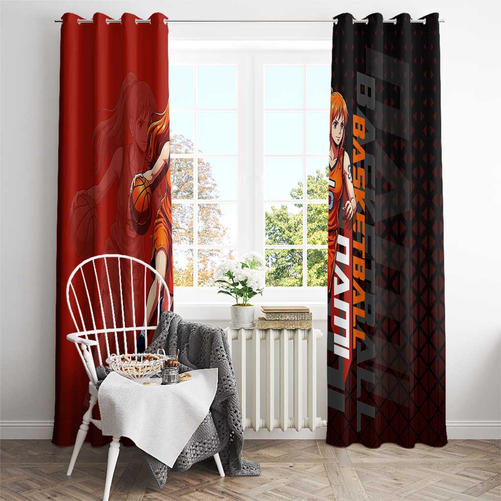 Nami One Piece Basketball Theme Red and Black Design Window Curtain with Action Pose and Straw Hat Logo - The Mazicc
