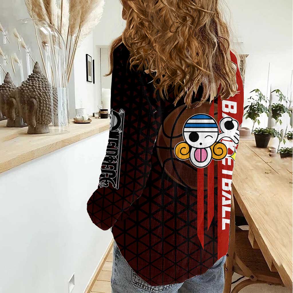 Nami One Piece Basketball Theme Red and Black Design Women Casual Shirt with Action Pose and Straw Hat Logo - The Mazicc