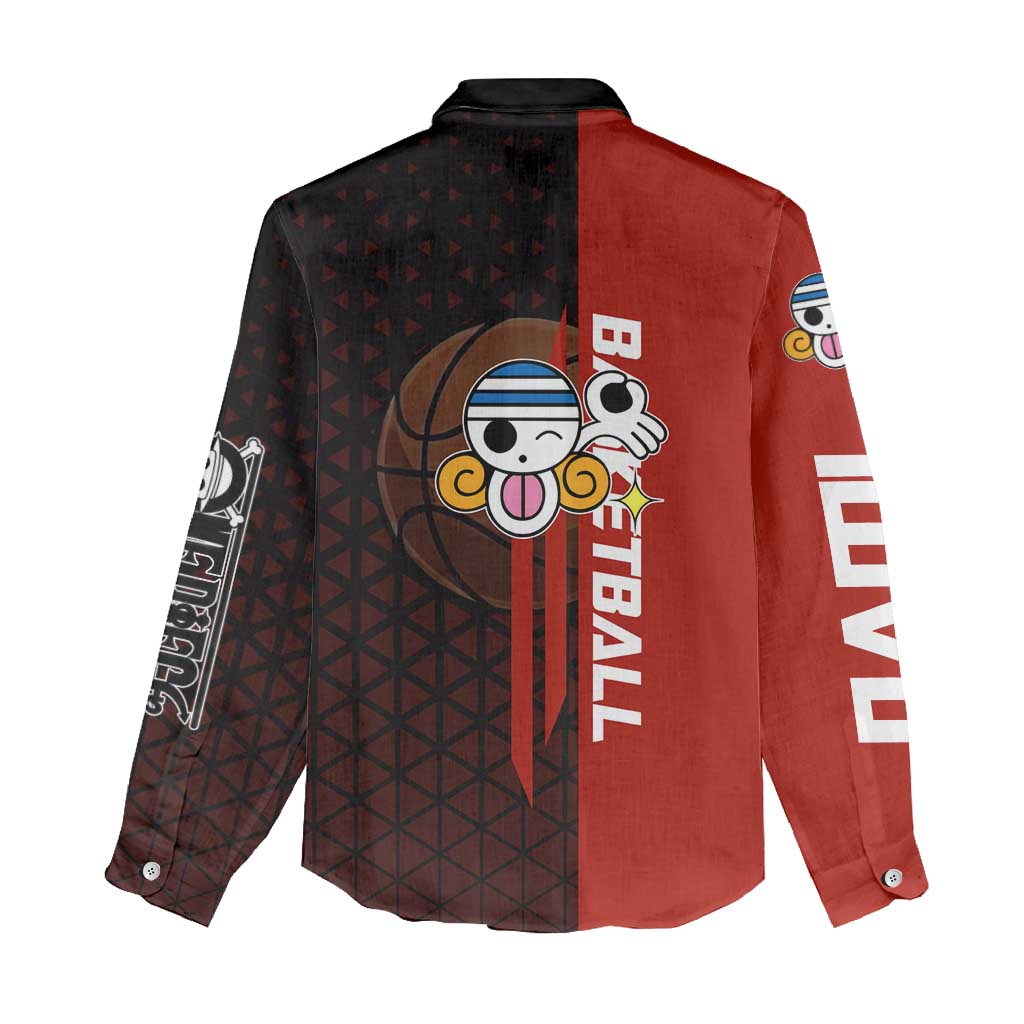 Nami One Piece Basketball Theme Red and Black Design Women Casual Shirt with Action Pose and Straw Hat Logo - The Mazicc