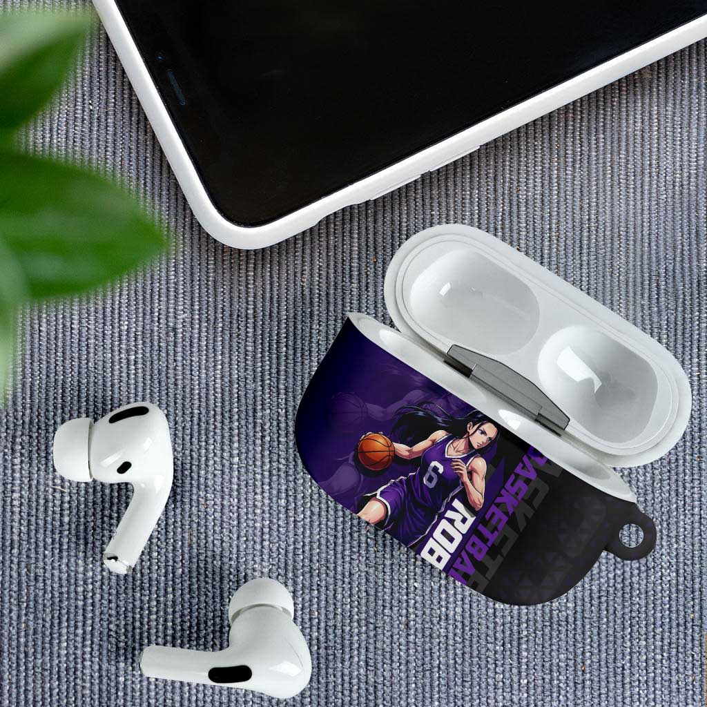Nico Robin One Piece Basketball Theme Purple and Black Design AirPods Case with Action Pose and Crew Emblem - The Mazicc