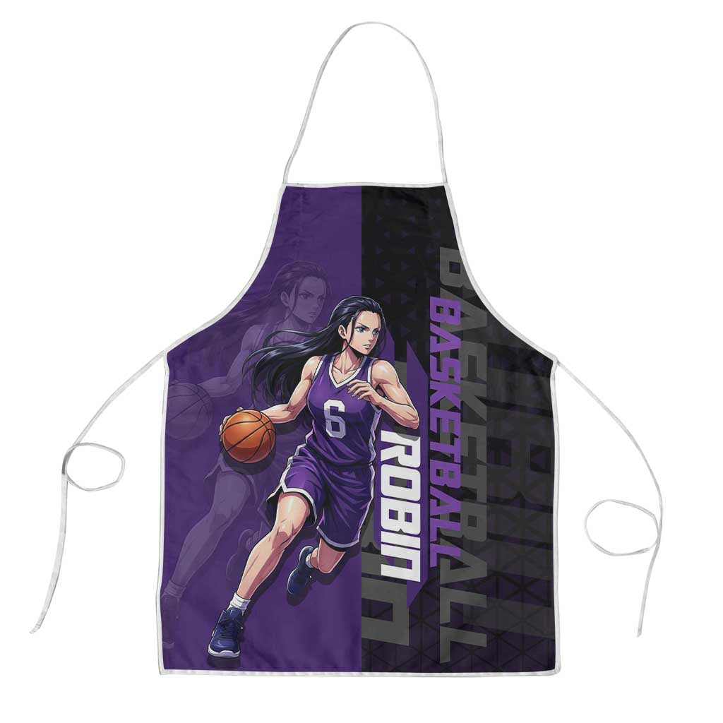 Nico Robin One Piece Basketball Theme Purple and Black Design Apron with Action Pose and Crew Emblem - The Mazicc