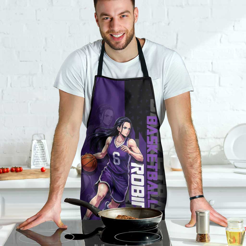 Nico Robin One Piece Basketball Theme Purple and Black Design Apron with Action Pose and Crew Emblem - The Mazicc