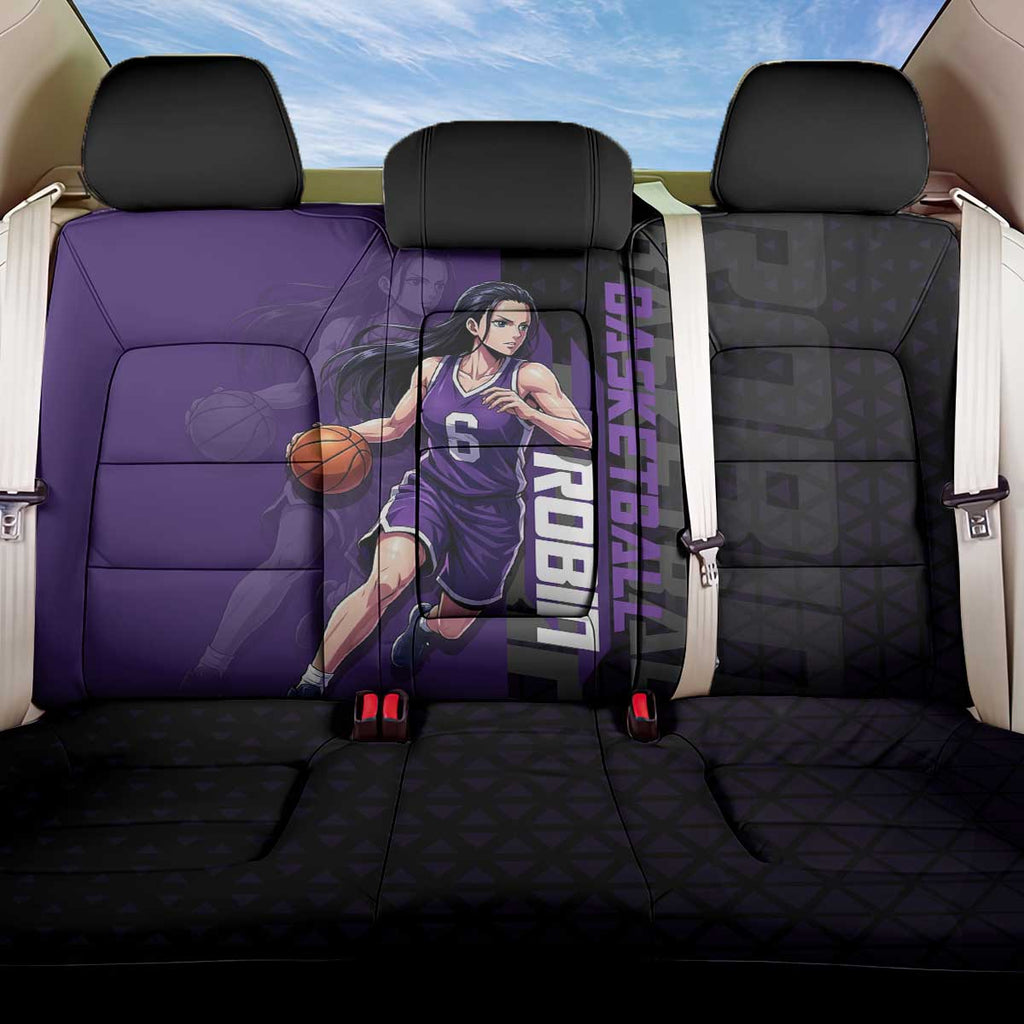 Nico Robin One Piece Basketball Theme Purple and Black Design Back Car Seat Cover with Action Pose and Crew Emblem - The Mazicc