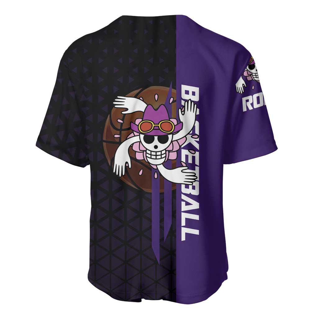 Nico Robin One Piece Basketball Theme Purple and Black Design Baseball Jersey with Action Pose and Crew Emblem - The Mazicc