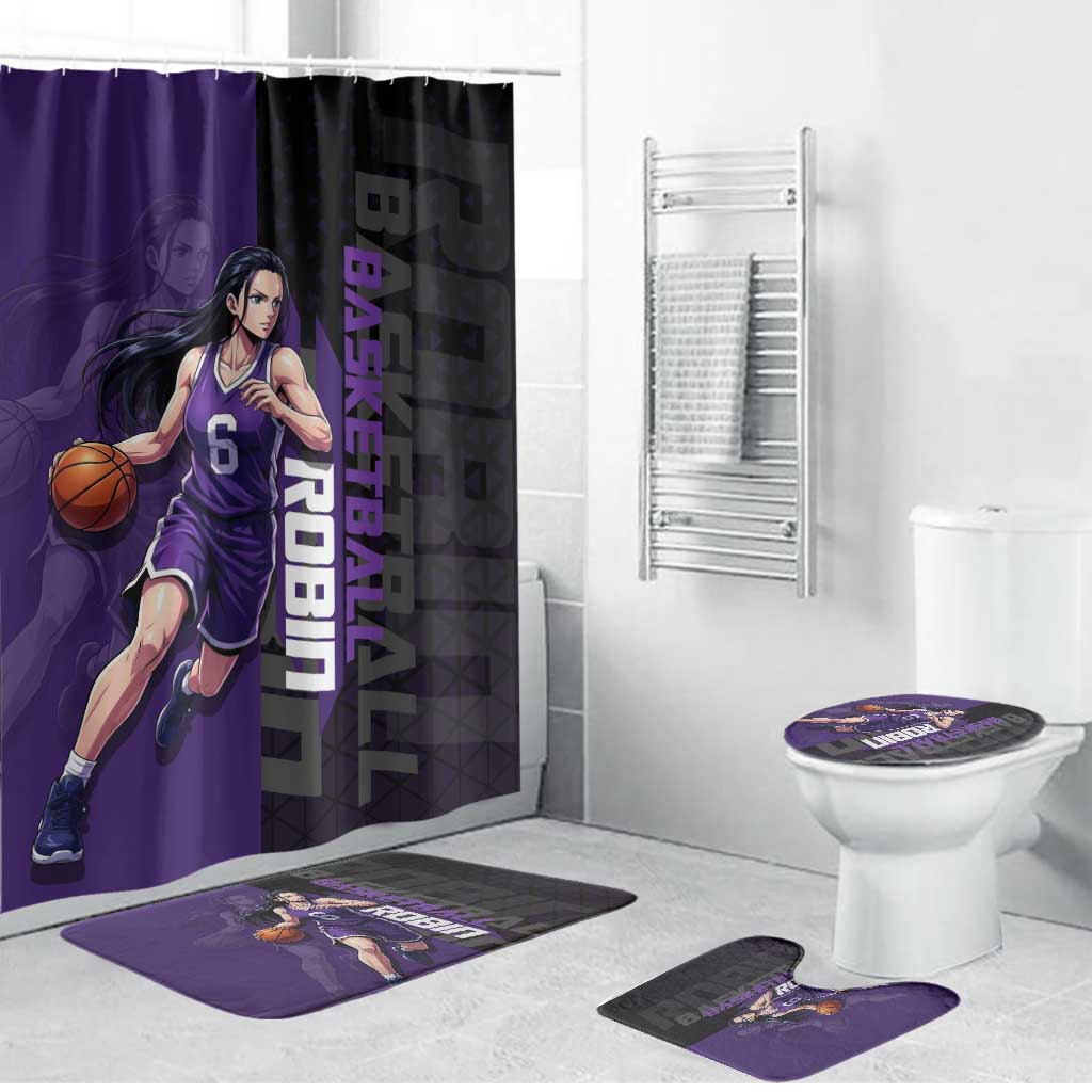 Nico Robin One Piece Basketball Theme Purple and Black Design Bathroom Set with Action Pose and Crew Emblem - The Mazicc