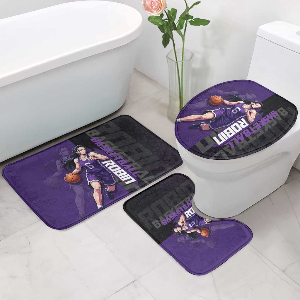 Nico Robin One Piece Basketball Theme Purple and Black Design Bathroom Set with Action Pose and Crew Emblem - The Mazicc
