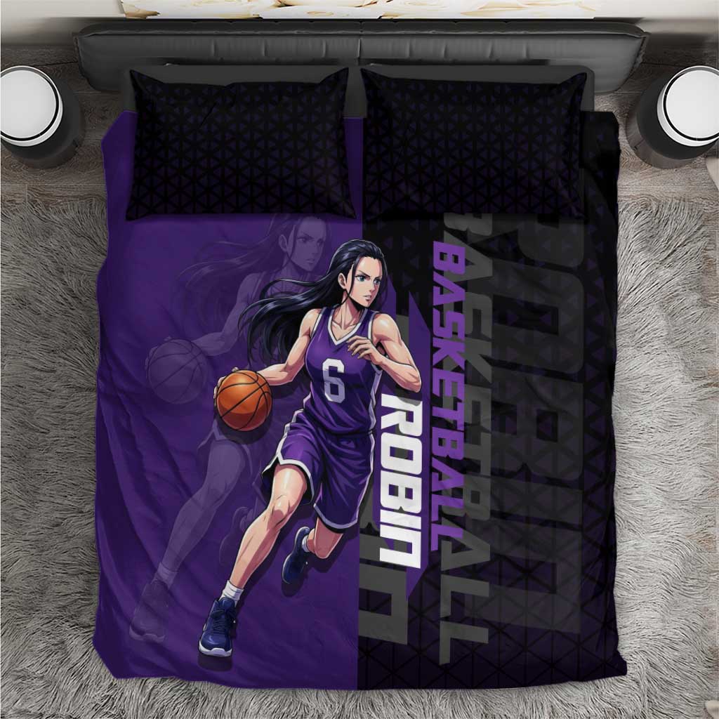 Nico Robin One Piece Basketball Theme Purple and Black Design Bedding Set with Action Pose and Crew Emblem - The Mazicc