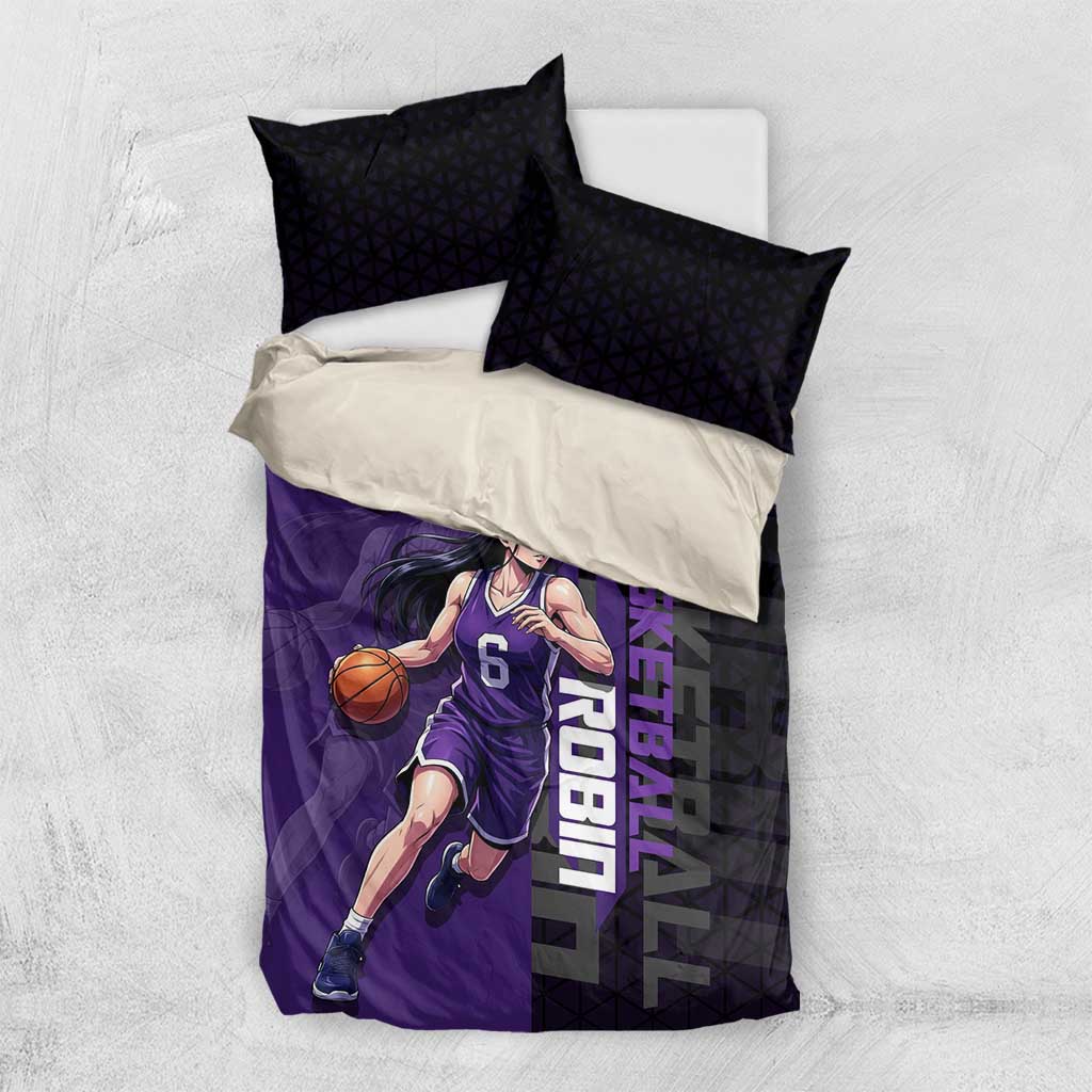 Nico Robin One Piece Basketball Theme Purple and Black Design Bedding Set with Action Pose and Crew Emblem - The Mazicc