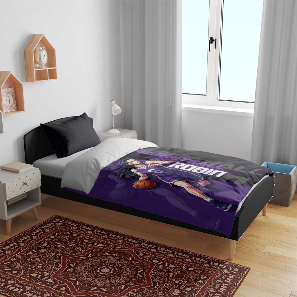 Nico Robin One Piece Basketball Theme Purple and Black Design Bedding Set with Action Pose and Crew Emblem - The Mazicc
