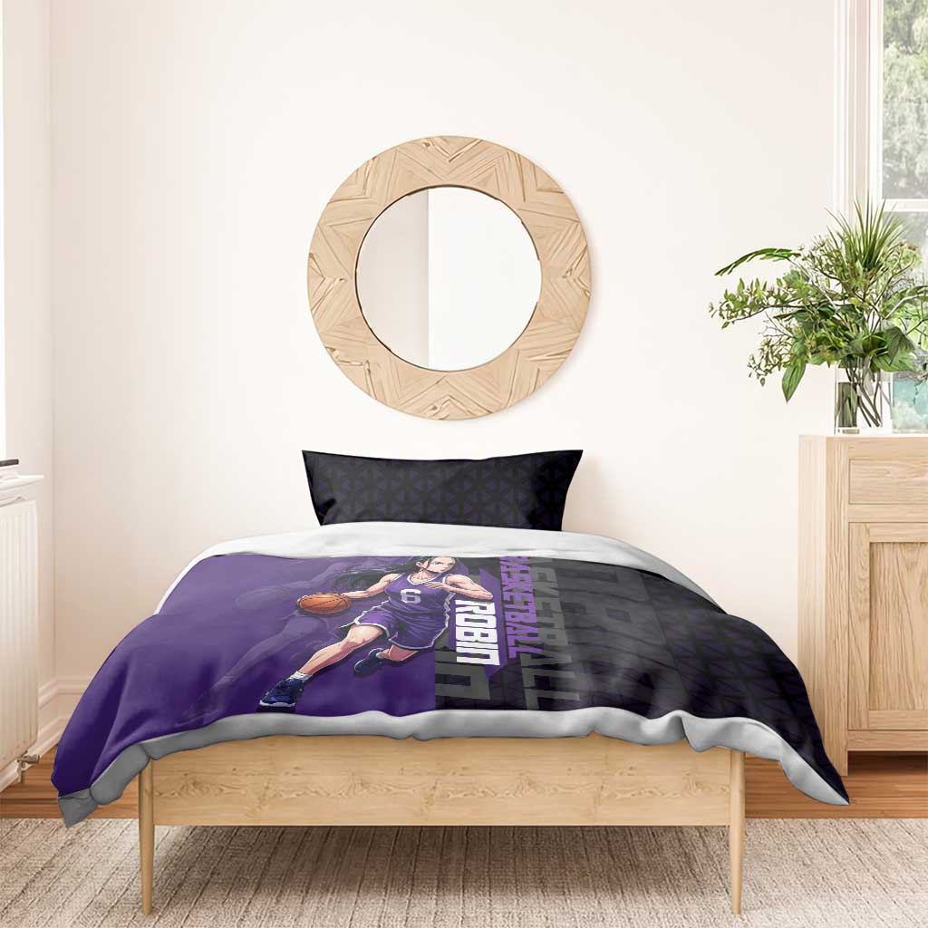 Nico Robin One Piece Basketball Theme Purple and Black Design Bedding Set with Action Pose and Crew Emblem - The Mazicc