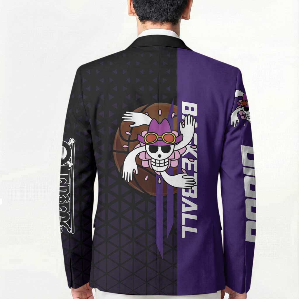 Nico Robin One Piece Basketball Theme Purple and Black Design Blazer with Action Pose and Crew Emblem - The Mazicc