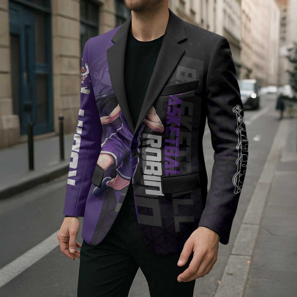 Nico Robin One Piece Basketball Theme Purple and Black Design Blazer with Action Pose and Crew Emblem - The Mazicc