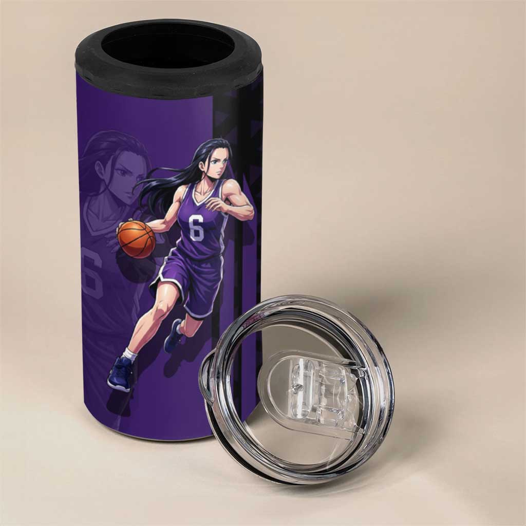 Nico Robin One Piece Basketball Theme Purple and Black Design 4 in 1 Can Cooler Tumbler with Action Pose and Crew Emblem - The Mazicc