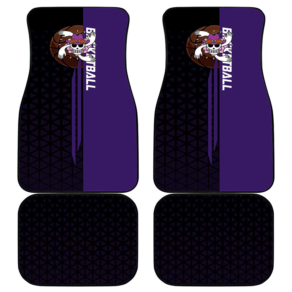 Nico Robin One Piece Basketball Theme Purple and Black Design Car Mats with Action Pose and Crew Emblem - The Mazicc