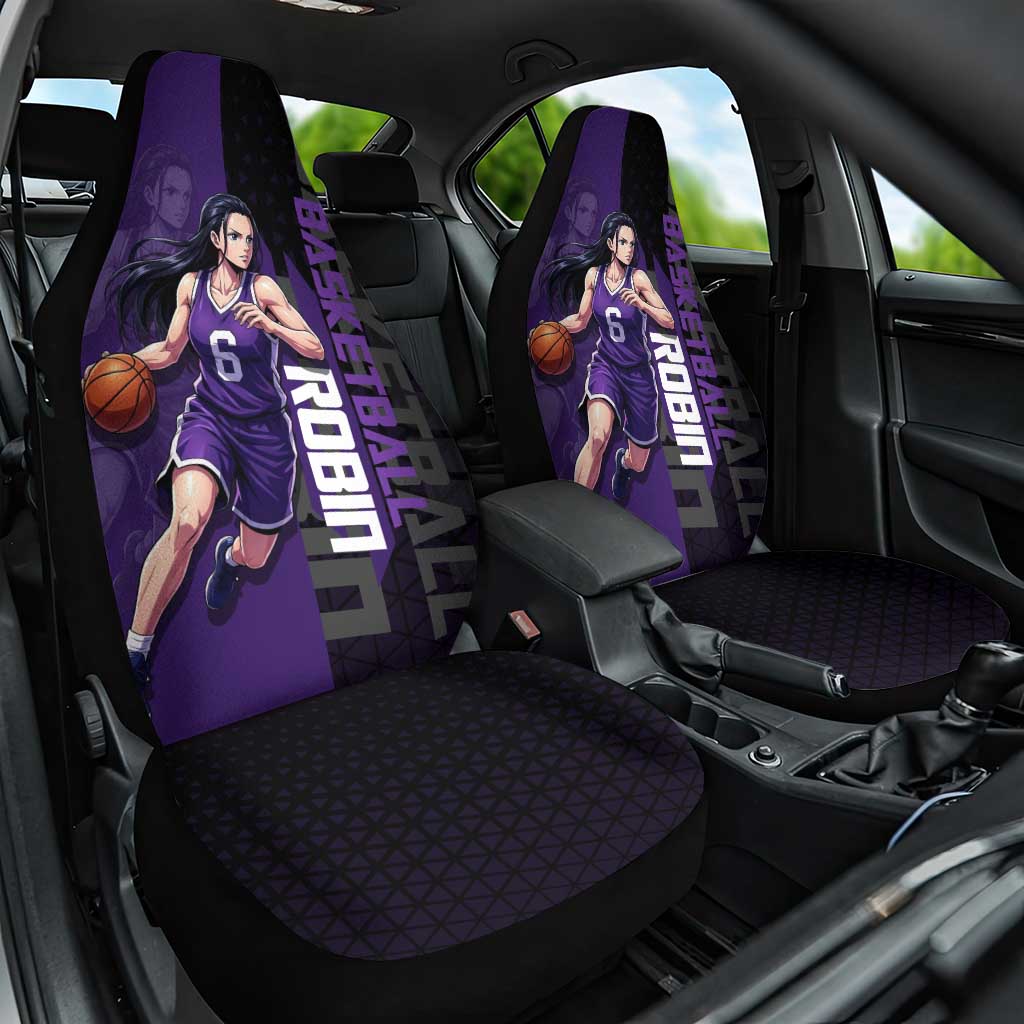 Nico Robin One Piece Basketball Theme Purple and Black Design Car Seat Cover with Action Pose and Crew Emblem - The Mazicc