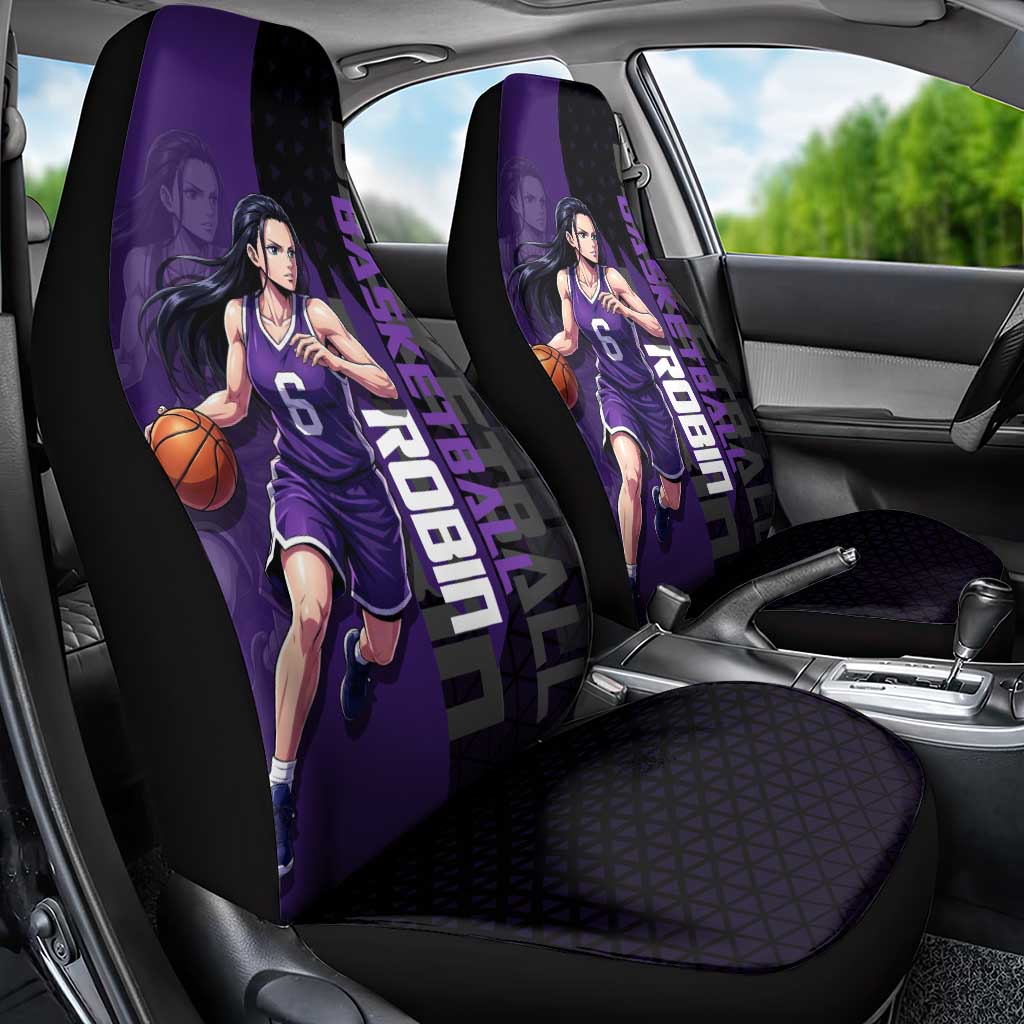Nico Robin One Piece Basketball Theme Purple and Black Design Car Seat Cover with Action Pose and Crew Emblem - The Mazicc
