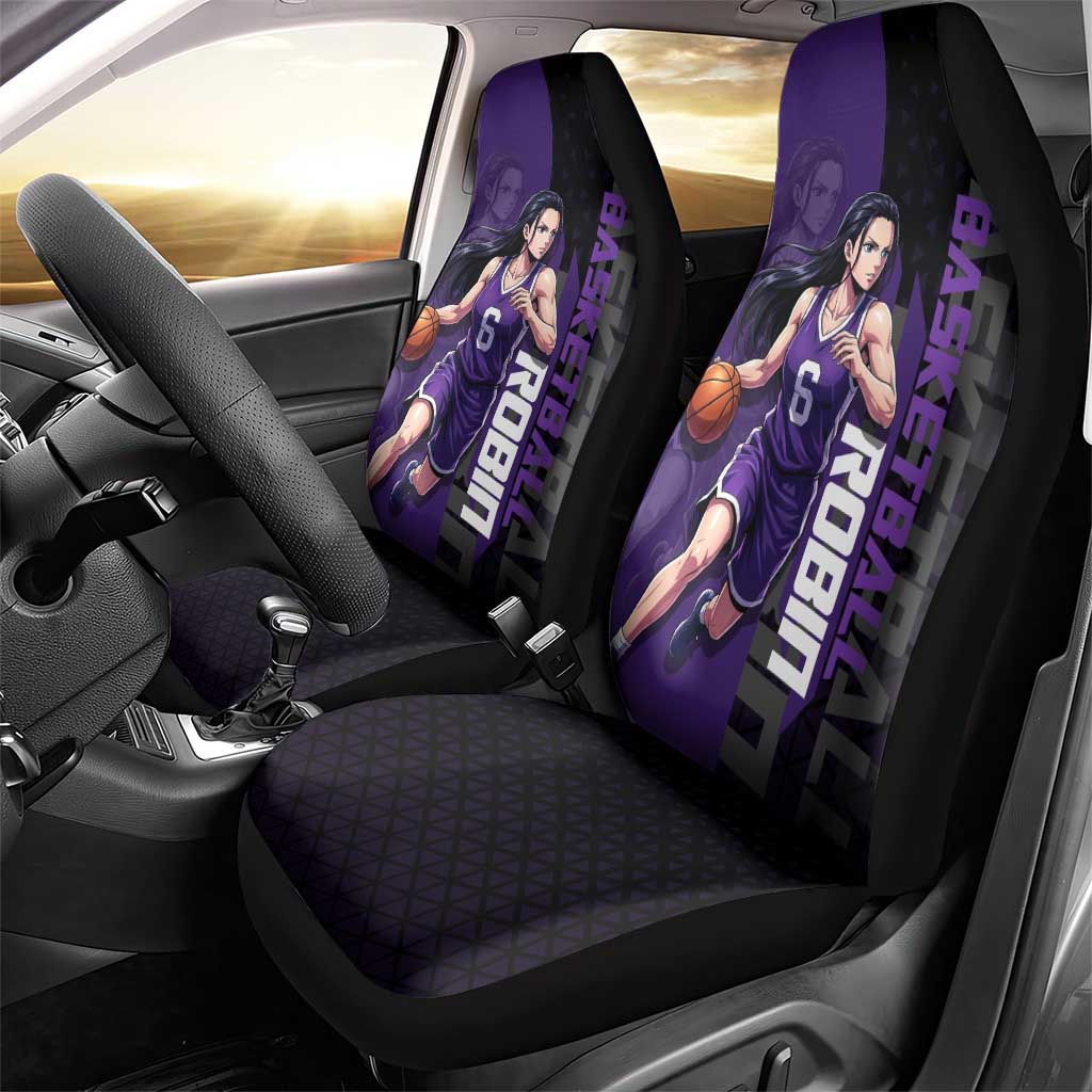 Nico Robin One Piece Basketball Theme Purple and Black Design Car Seat Cover with Action Pose and Crew Emblem - The Mazicc