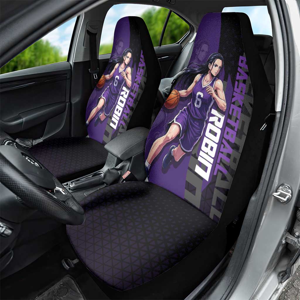 Nico Robin One Piece Basketball Theme Purple and Black Design Car Seat Cover with Action Pose and Crew Emblem - The Mazicc