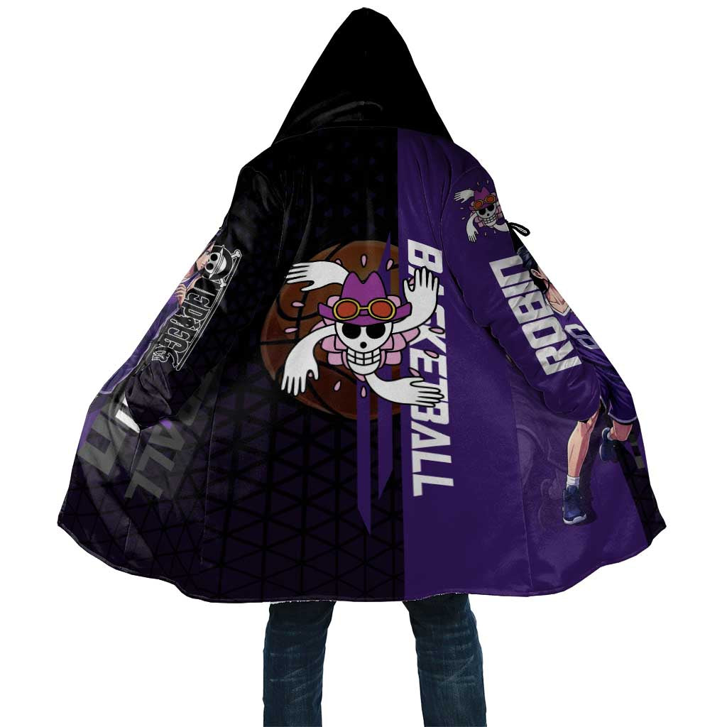 Nico Robin One Piece Basketball Theme Purple and Black Design Cloak with Action Pose and Crew Emblem - The Mazicc