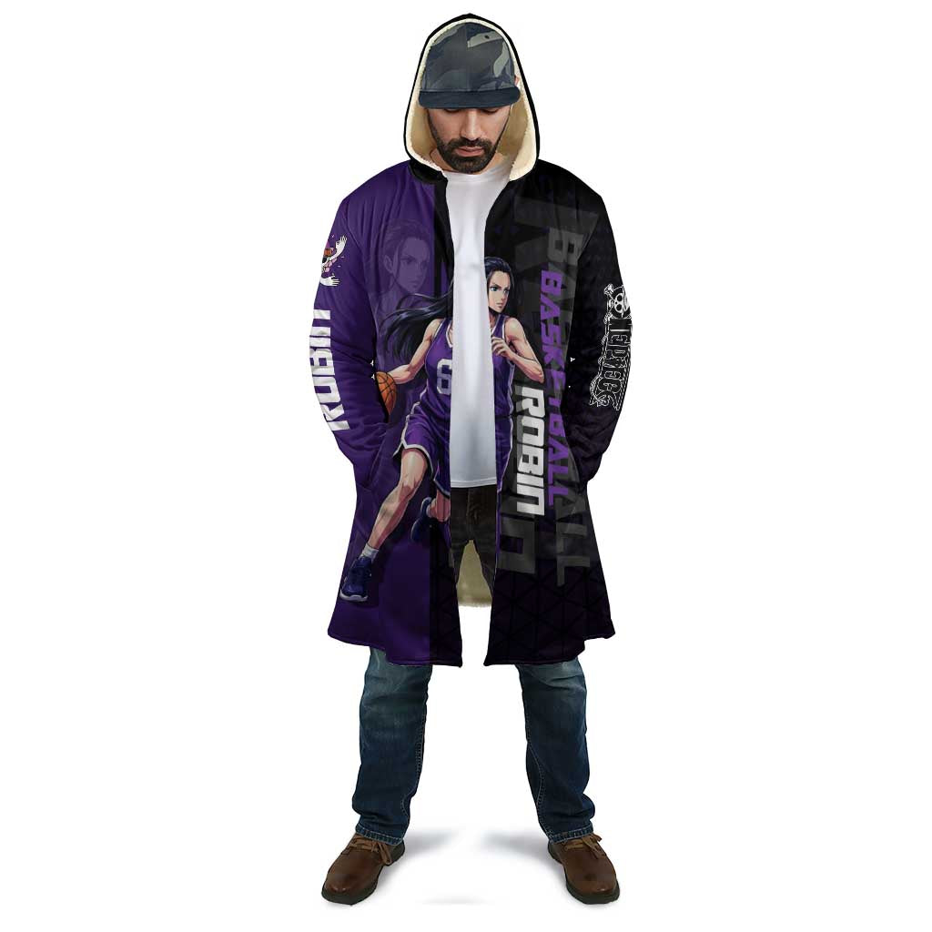 Nico Robin One Piece Basketball Theme Purple and Black Design Cloak with Action Pose and Crew Emblem - The Mazicc