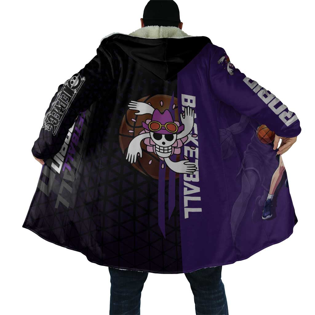 Nico Robin One Piece Basketball Theme Purple and Black Design Cloak with Action Pose and Crew Emblem - The Mazicc