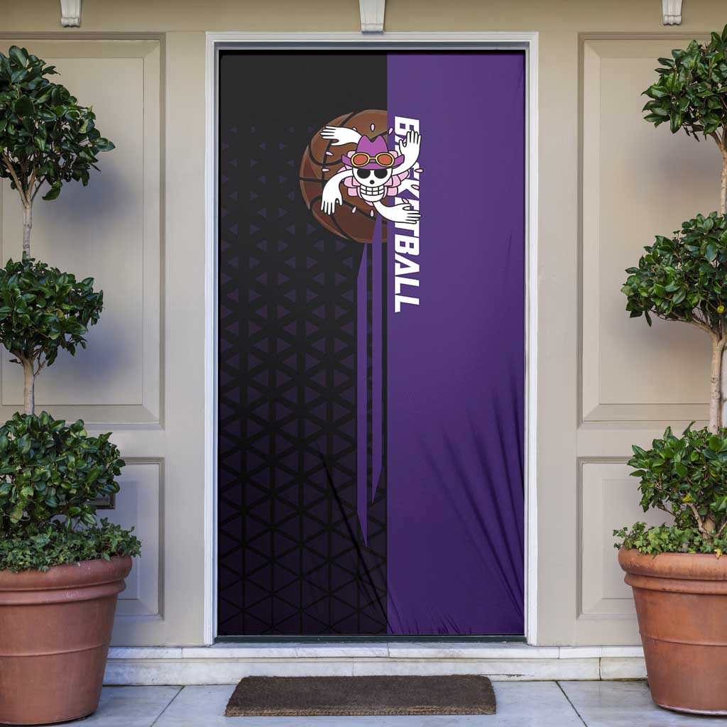 Nico Robin One Piece Basketball Theme Purple and Black Design Door Cover with Action Pose and Crew Emblem - The Mazicc