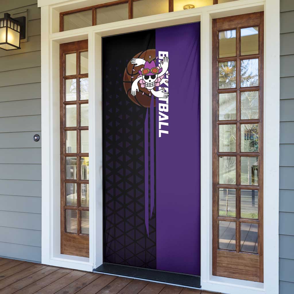 Nico Robin One Piece Basketball Theme Purple and Black Design Door Cover with Action Pose and Crew Emblem - The Mazicc