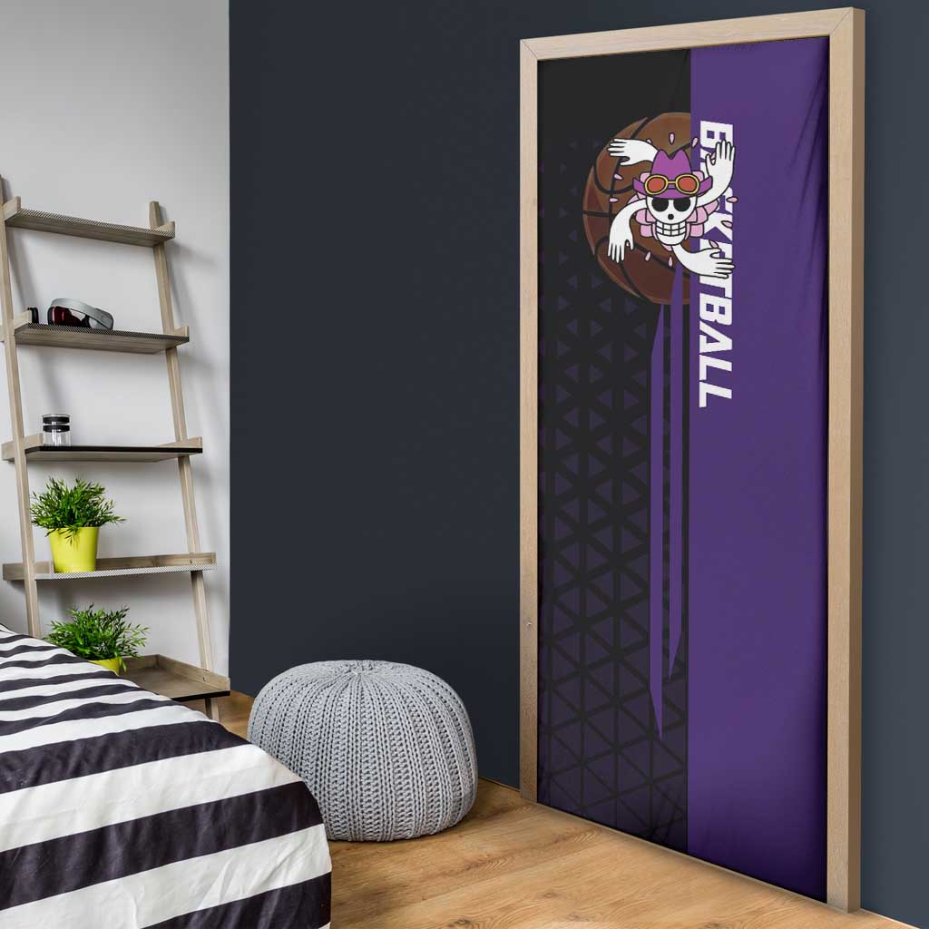 Nico Robin One Piece Basketball Theme Purple and Black Design Door Cover with Action Pose and Crew Emblem - The Mazicc