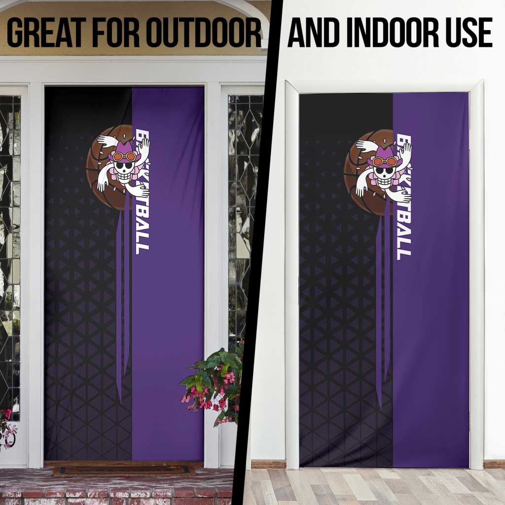 Nico Robin One Piece Basketball Theme Purple and Black Design Door Cover with Action Pose and Crew Emblem - The Mazicc
