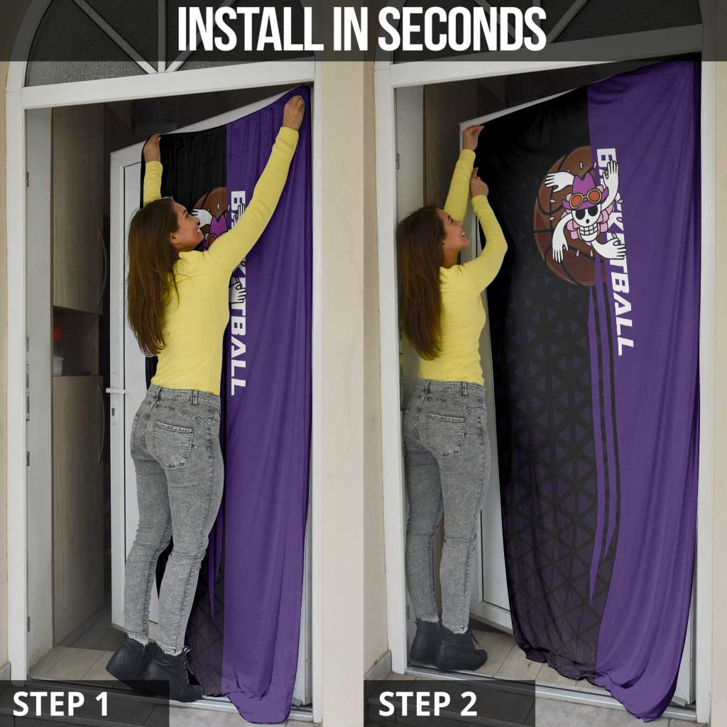 Nico Robin One Piece Basketball Theme Purple and Black Design Door Cover with Action Pose and Crew Emblem - The Mazicc