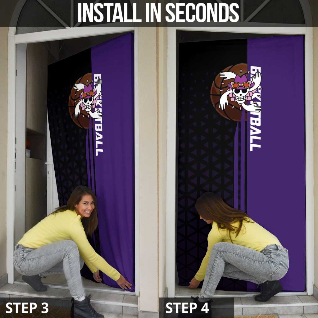 Nico Robin One Piece Basketball Theme Purple and Black Design Door Cover with Action Pose and Crew Emblem - The Mazicc