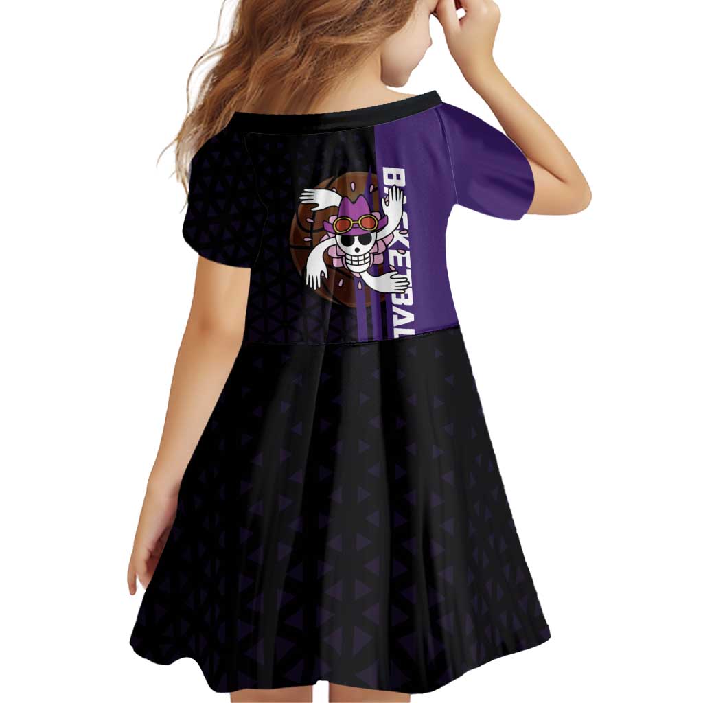 Nico Robin One Piece Basketball Theme Purple and Black Design Family Matching Long Sleeve Bodycon Dress and Hawaiian Shirt with Action Pose and Crew Emblem