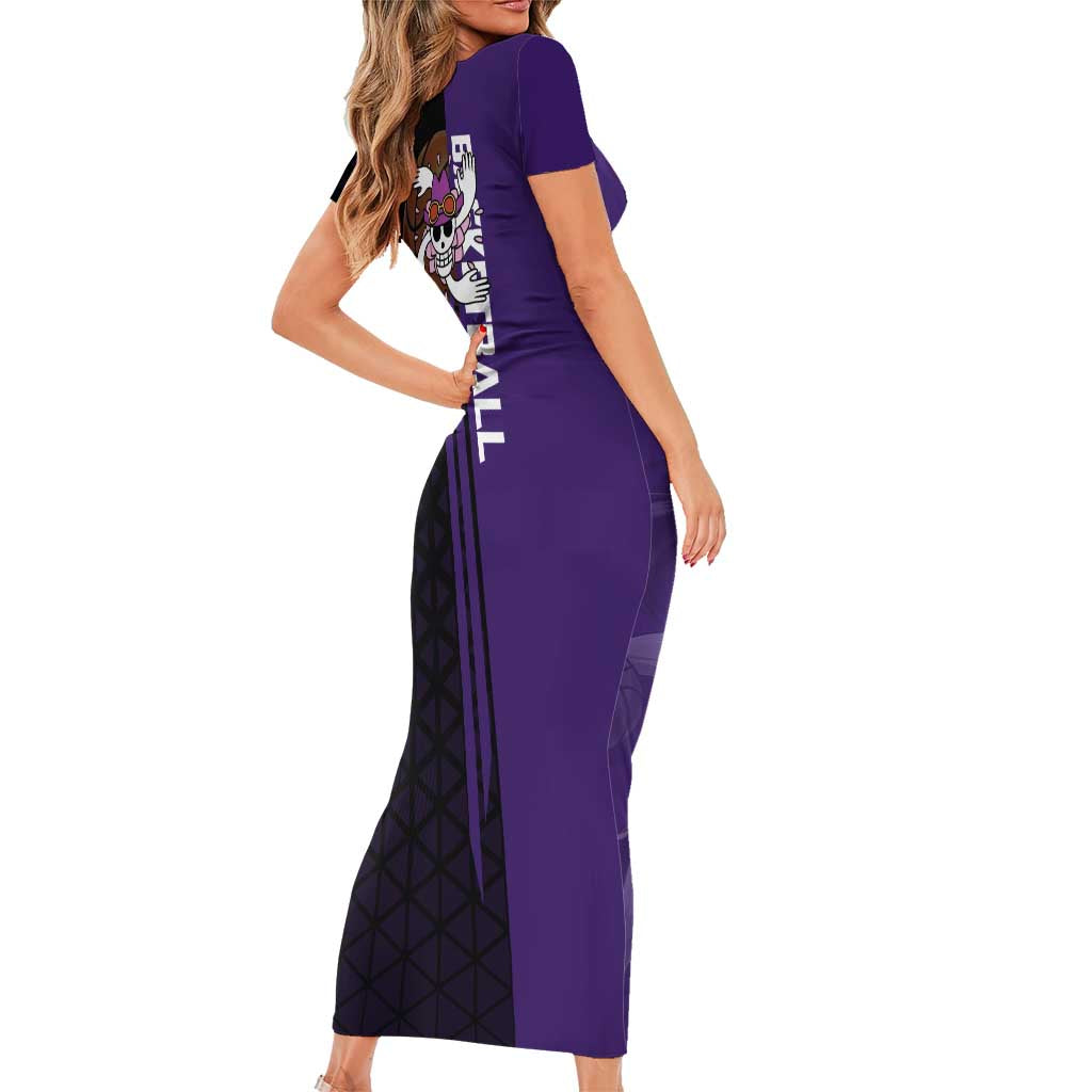 Nico Robin One Piece Basketball Theme Purple and Black Design Family Matching Short Sleeve Bodycon Dress and Hawaiian Shirt with Action Pose and Crew Emblem