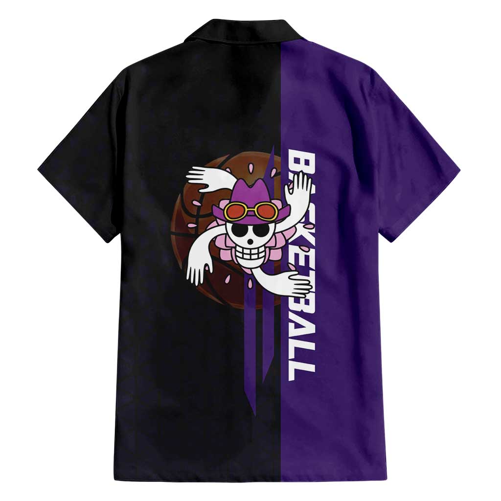 Nico Robin One Piece Basketball Theme Purple and Black Design Family Matching Summer Maxi Dress and Hawaiian Shirt with Action Pose and Crew Emblem
