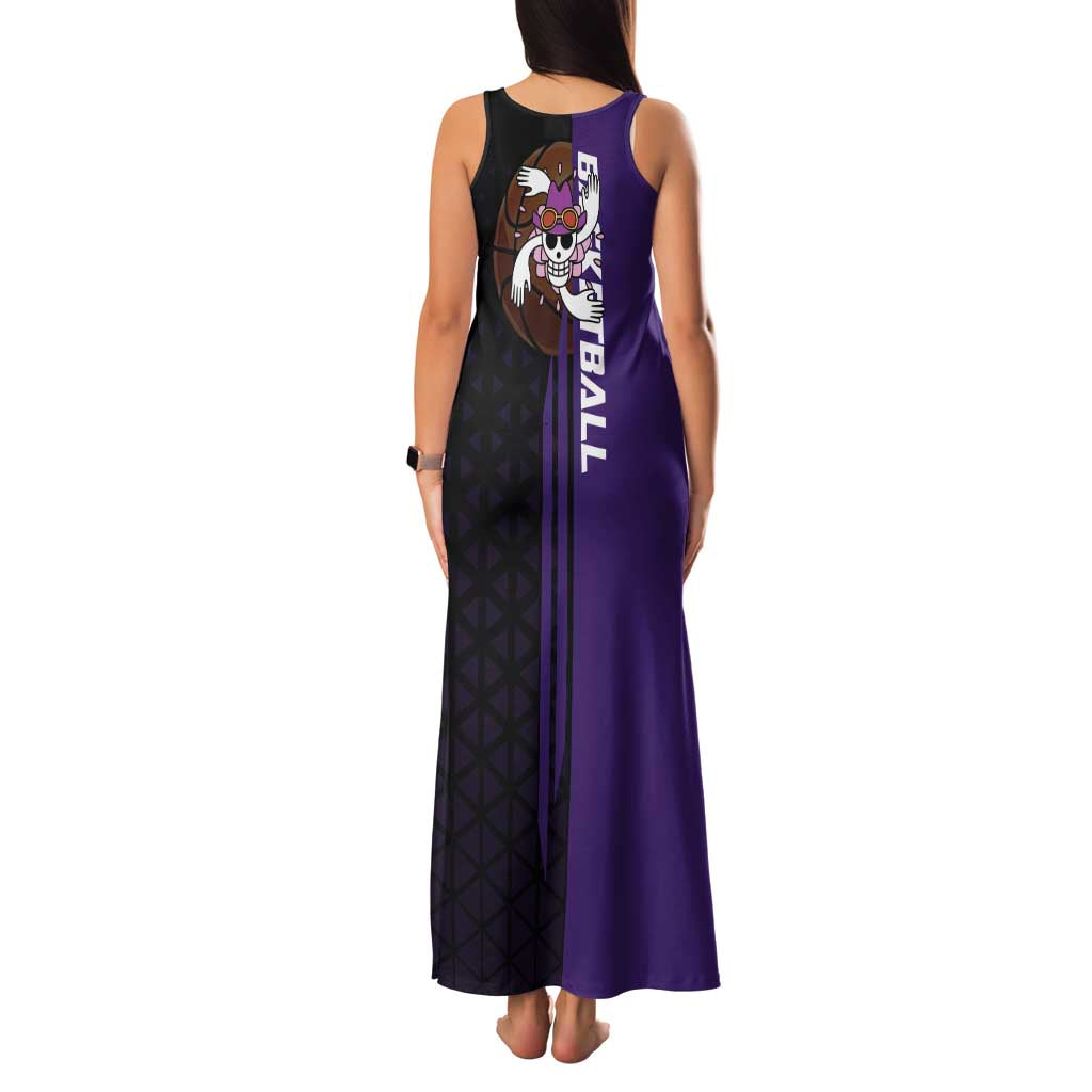 Nico Robin One Piece Basketball Theme Purple and Black Design Family Matching Tank Maxi Dress and Hawaiian Shirt with Action Pose and Crew Emblem