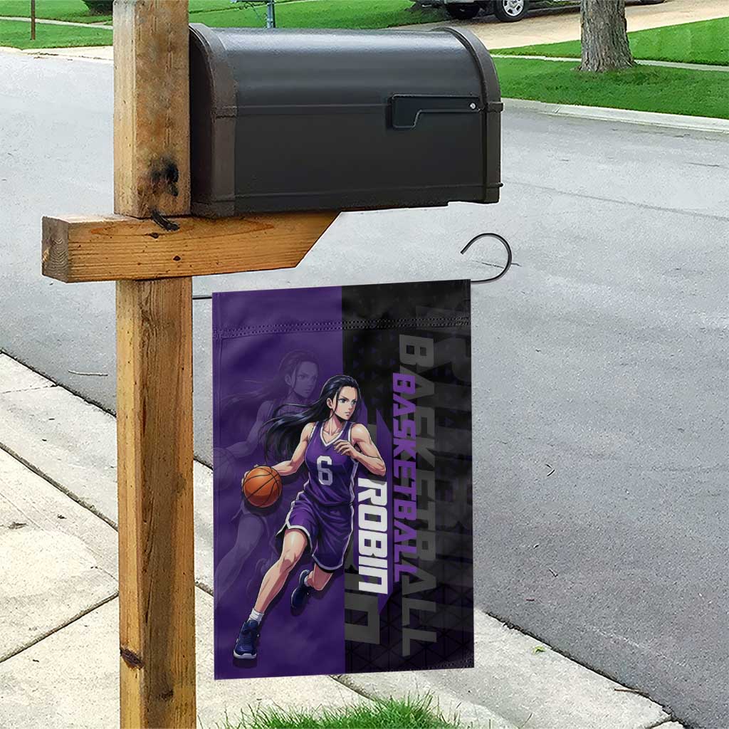 Nico Robin One Piece Basketball Theme Purple and Black Design Garden Flag with Action Pose and Crew Emblem - The Mazicc