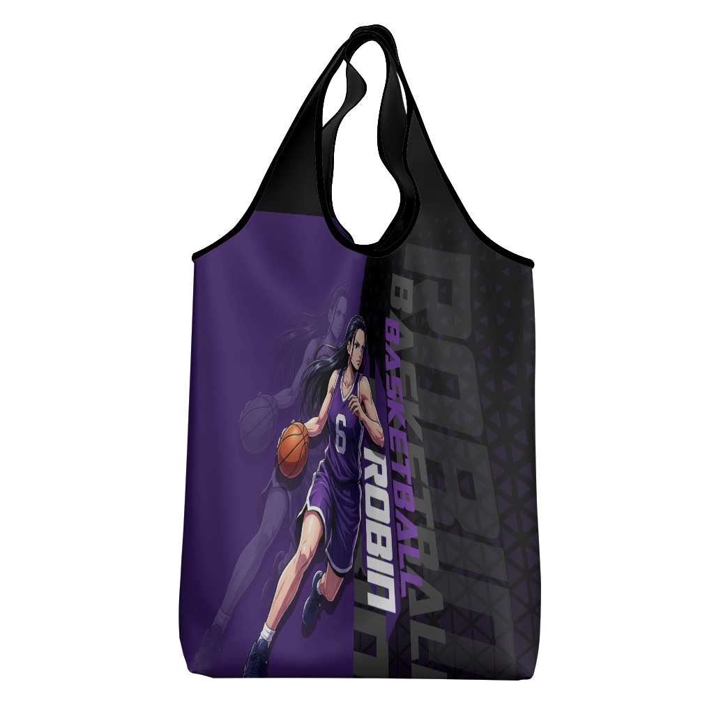 Nico Robin One Piece Basketball Theme Purple and Black Design Grocery Bag with Action Pose and Crew Emblem - The Mazicc