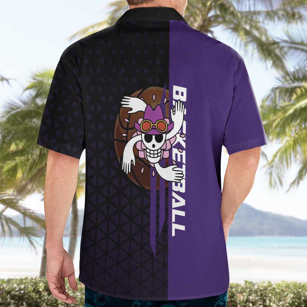 Nico Robin One Piece Basketball Theme Purple and Black Design Hawaiian Shirt with Action Pose and Crew Emblem - The Mazicc