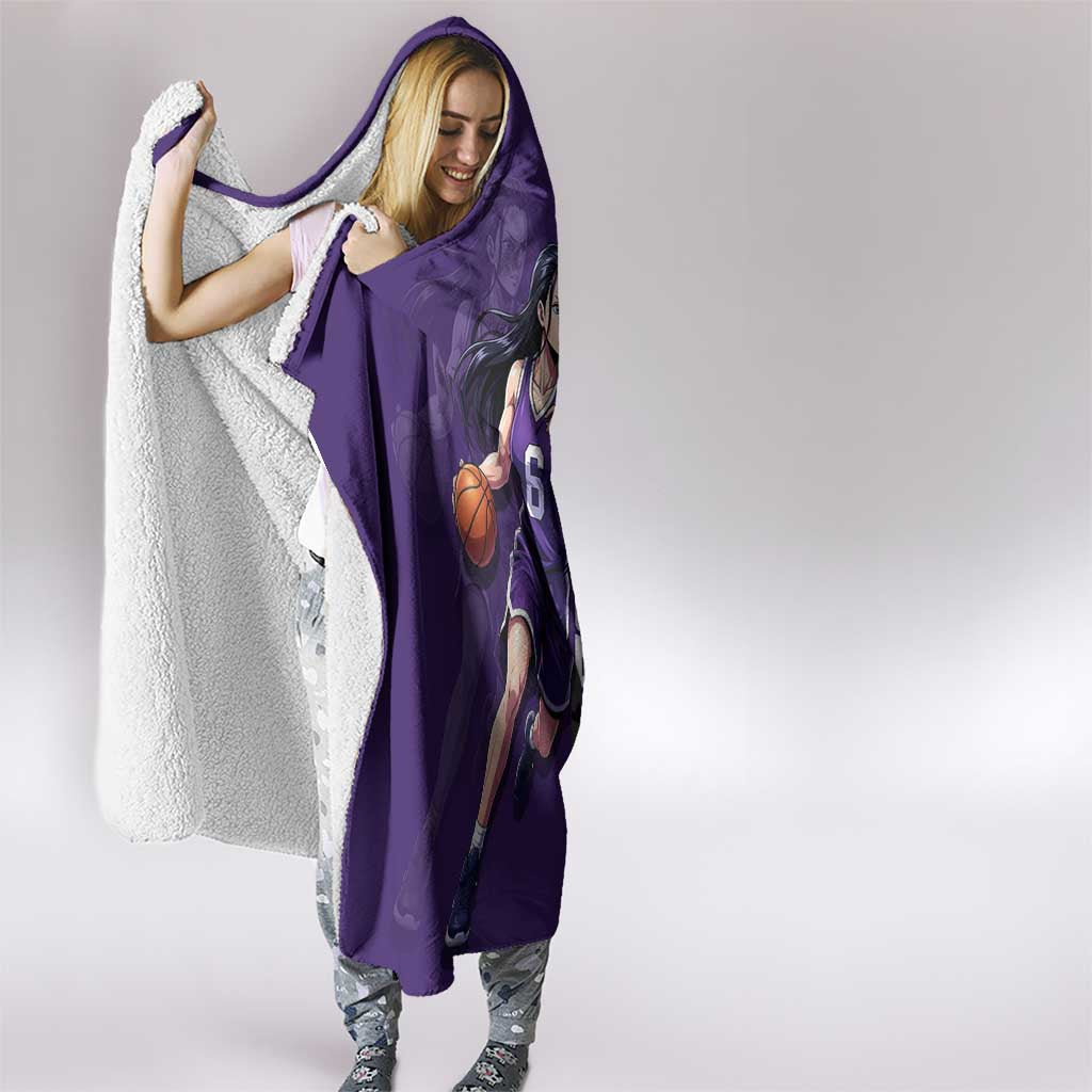 Nico Robin One Piece Basketball Theme Purple and Black Design Hooded Blanket with Action Pose and Crew Emblem - The Mazicc