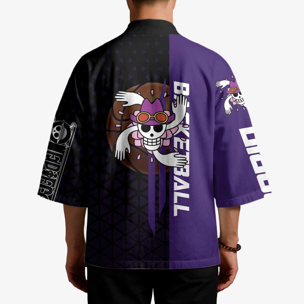 Nico Robin One Piece Basketball Theme Purple and Black Design Kimono with Action Pose and Crew Emblem - The Mazicc