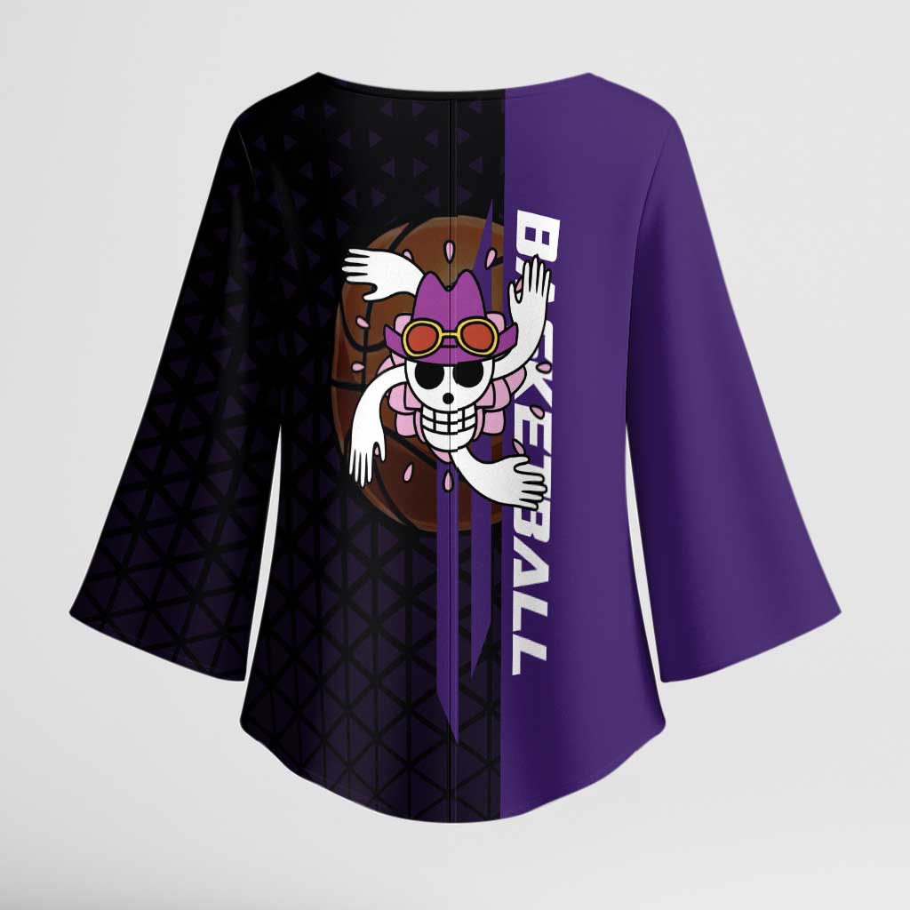 Nico Robin One Piece Basketball Theme Purple and Black Design Kimono Sleeve Blouse with Action Pose and Crew Emblem - The Mazicc