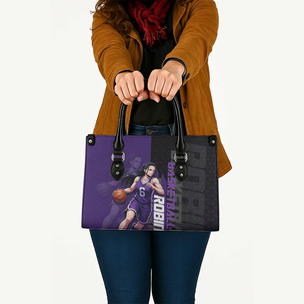 Nico Robin One Piece Basketball Theme Purple and Black Design Leather Bag with Action Pose and Crew Emblem - The Mazicc