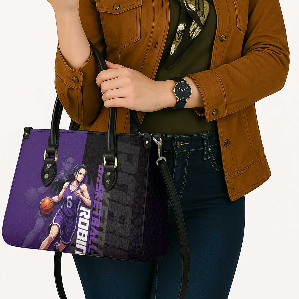 Nico Robin One Piece Basketball Theme Purple and Black Design Leather Bag with Action Pose and Crew Emblem - The Mazicc