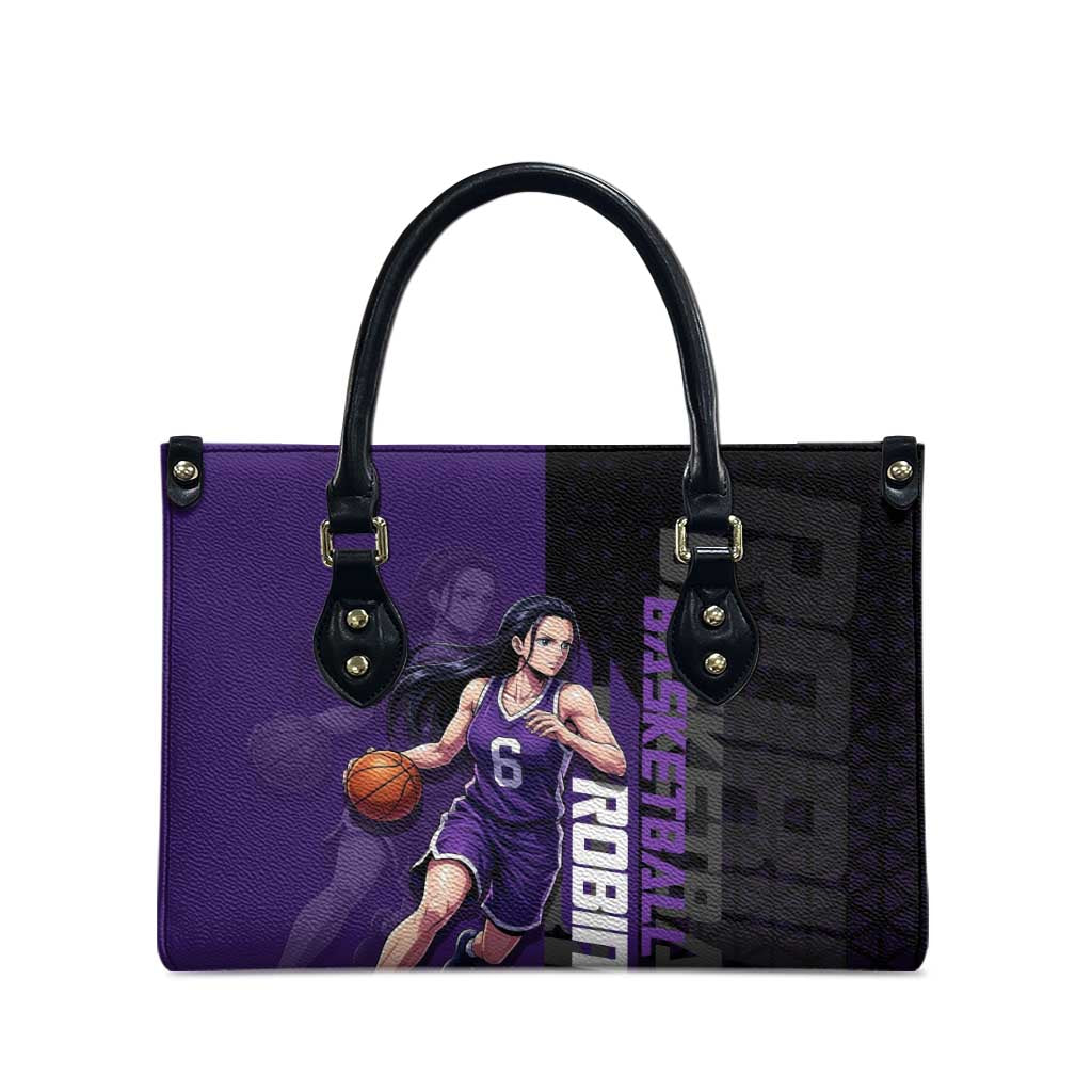 Nico Robin One Piece Basketball Theme Purple and Black Design Leather Bag with Action Pose and Crew Emblem - The Mazicc
