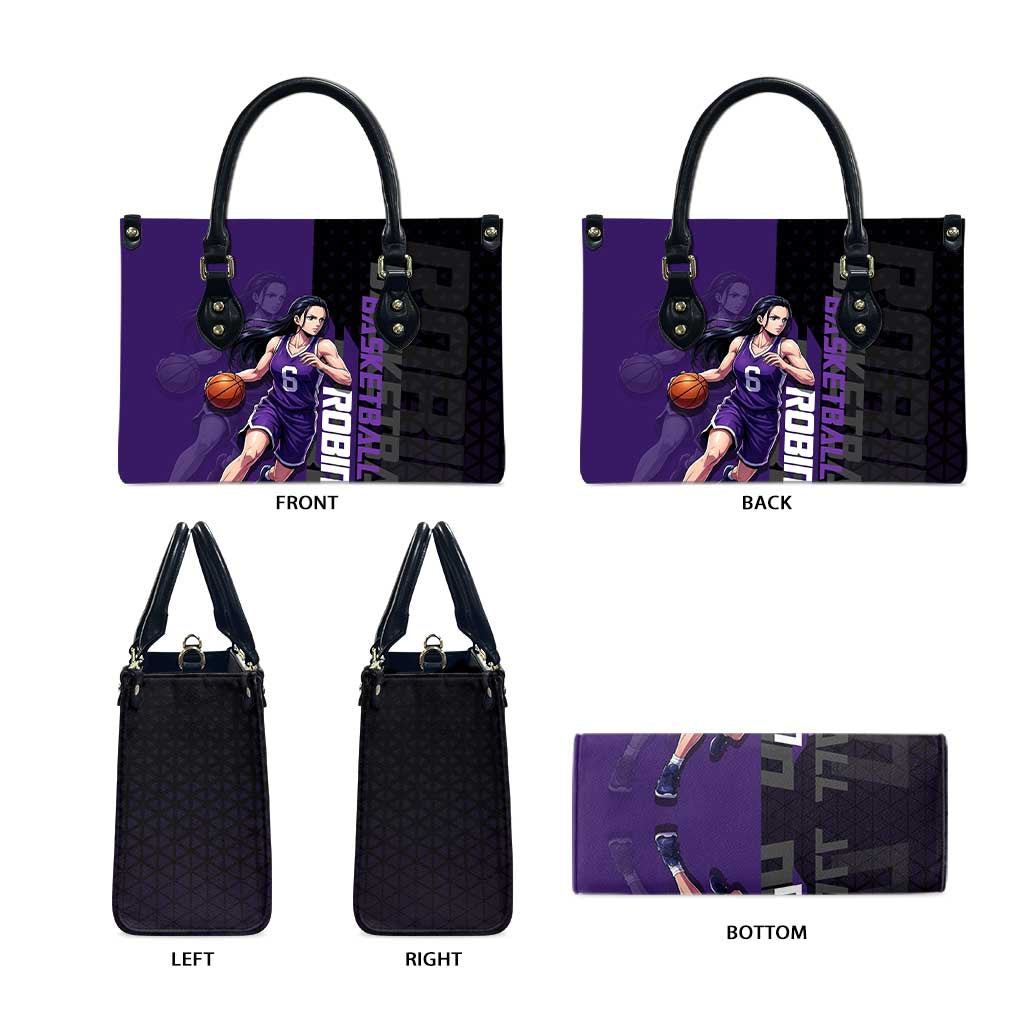 Nico Robin One Piece Basketball Theme Purple and Black Design Leather Bag with Action Pose and Crew Emblem - The Mazicc