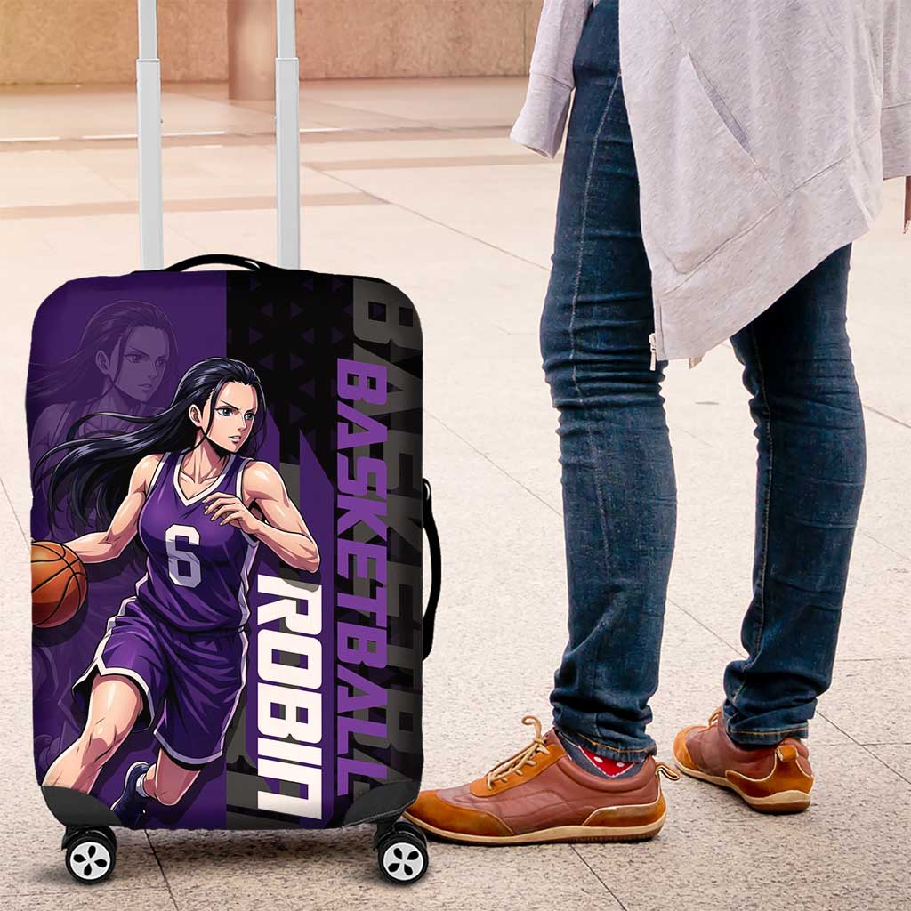 Nico Robin One Piece Basketball Theme Purple and Black Design Luggage Cover with Action Pose and Crew Emblem - The Mazicc