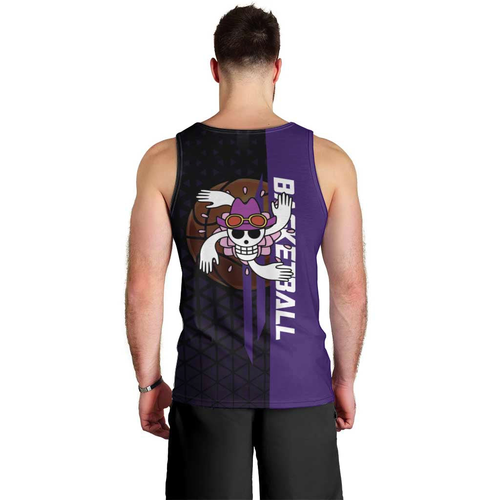 Nico Robin One Piece Basketball Theme Purple and Black Design Men Tank Top with Action Pose and Crew Emblem - The Mazicc