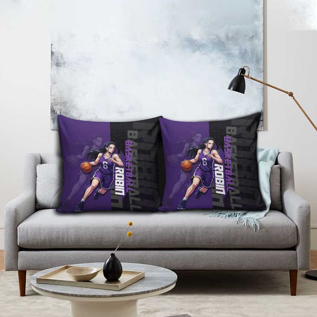 Nico Robin One Piece Basketball Theme Purple and Black Design Pillow Cover with Action Pose and Crew Emblem - The Mazicc